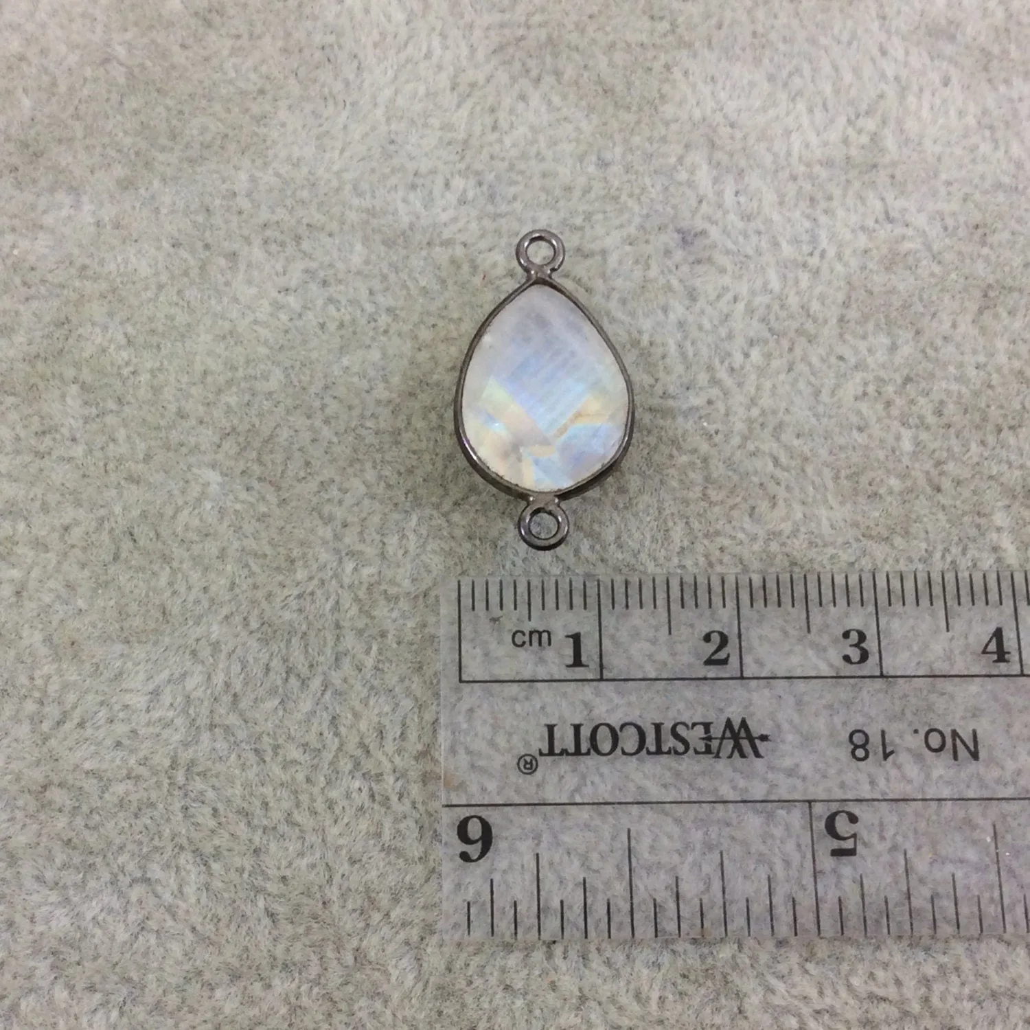 Gunmetal Moonstone Teardrop Bezel Connector - 12mm x 16mm
