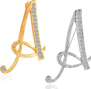 HAFILO 2 pack initial letter brooch pin for women girl 26 letters A-Z fashion brooches collar pins Gold silver