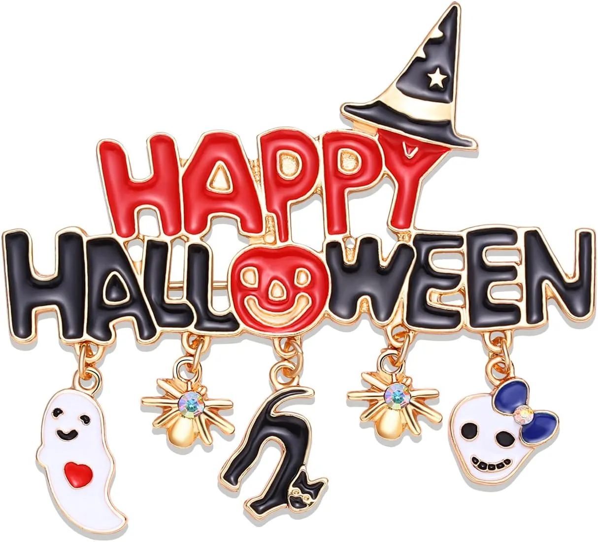 Halloween Brooches for Women Enamel Pumpkin Bat Ghost Candy Corn Charm Brooch Pin Funny Happy Halloween Witchy Hat Cat Spider Skull Dangles Pins Halloween Costume Jewelry Gift