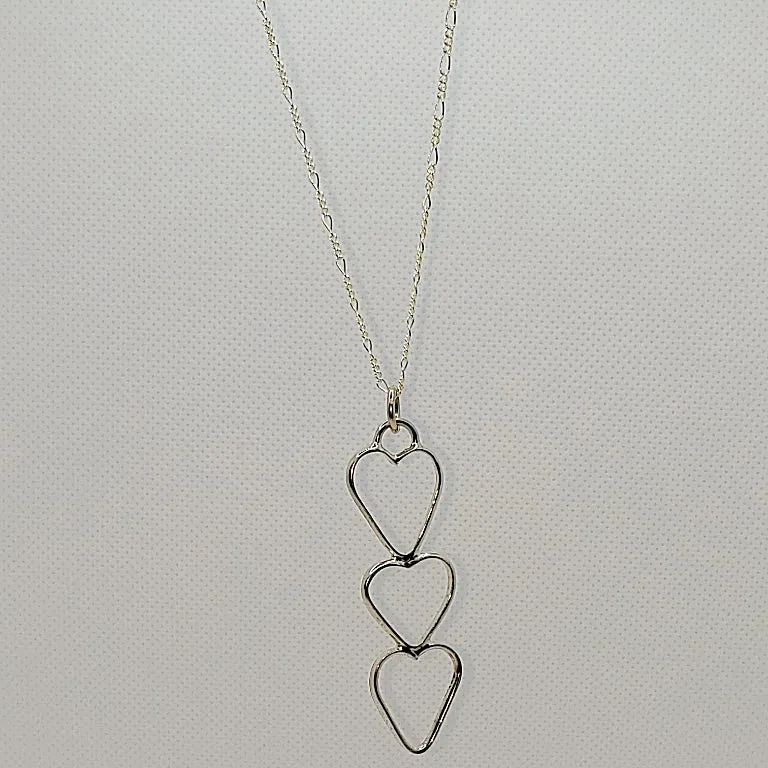 Handcrafted Sterling Silver Heart Pendant – Three Intertwined Hearts with Interchangeable Chains