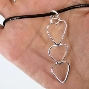 Handcrafted Sterling Silver Heart Pendant – Three Intertwined Hearts with Interchangeable Chains