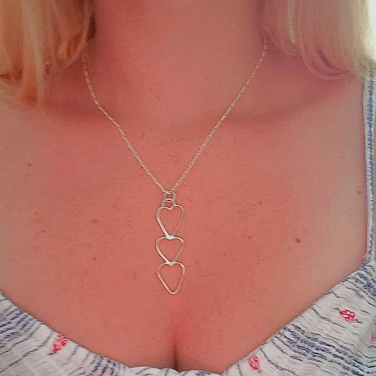 Handcrafted Sterling Silver Heart Pendant – Three Intertwined Hearts with Interchangeable Chains