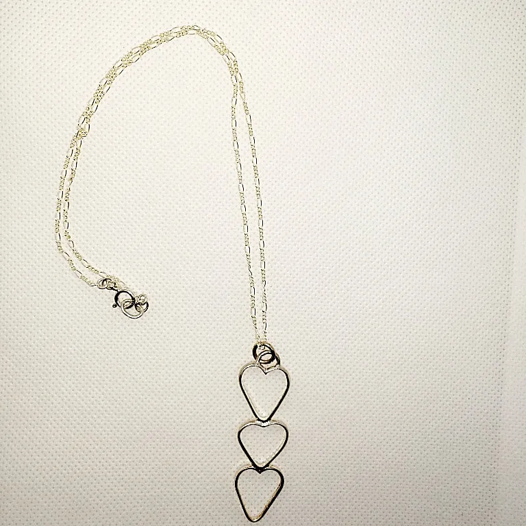 Handcrafted Sterling Silver Heart Pendant – Three Intertwined Hearts with Interchangeable Chains