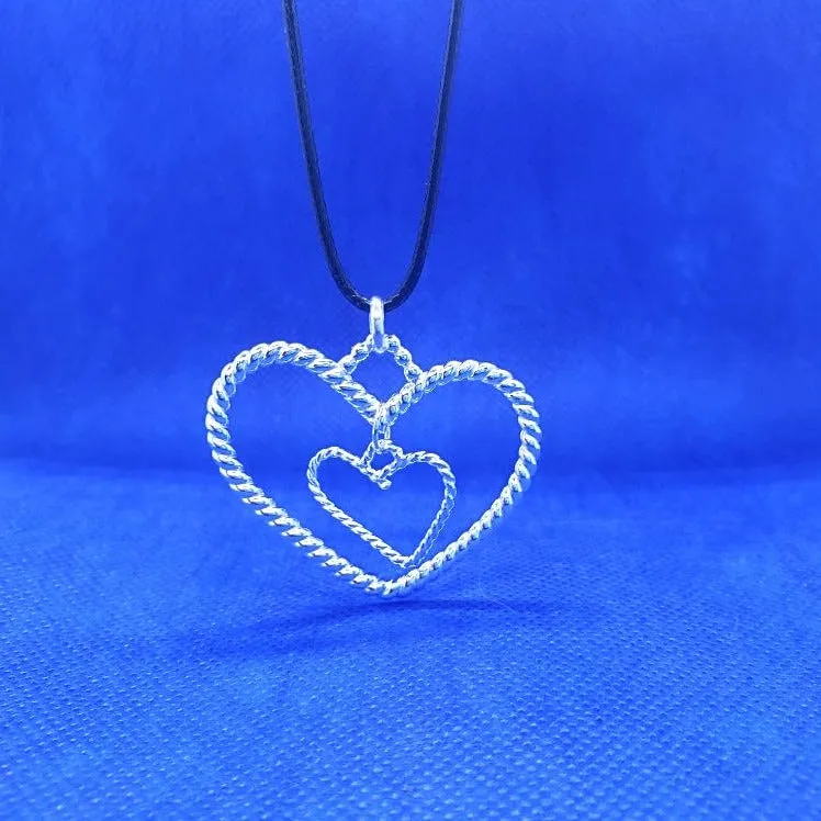 Handmade Sterling Silver Large Heart Pendant Necklace – Twisted Wire & Dangle Heart, - Interchangeable Chain