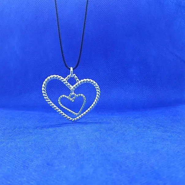 Handmade Sterling Silver Large Heart Pendant Necklace – Twisted Wire & Dangle Heart, - Interchangeable Chain