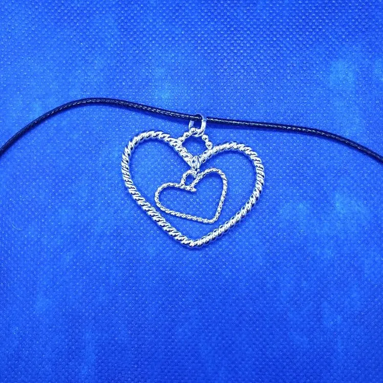 Handmade Sterling Silver Large Heart Pendant Necklace – Twisted Wire & Dangle Heart, - Interchangeable Chain