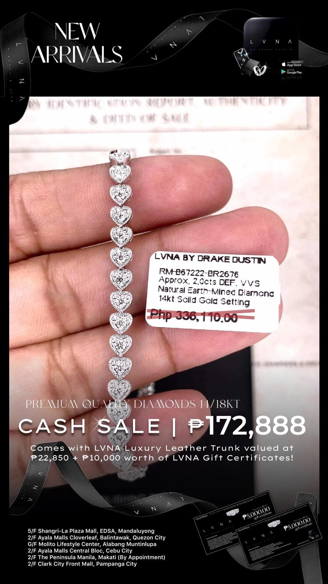 Heart Full Eternity Tennis Diamond Bracelet 14kt