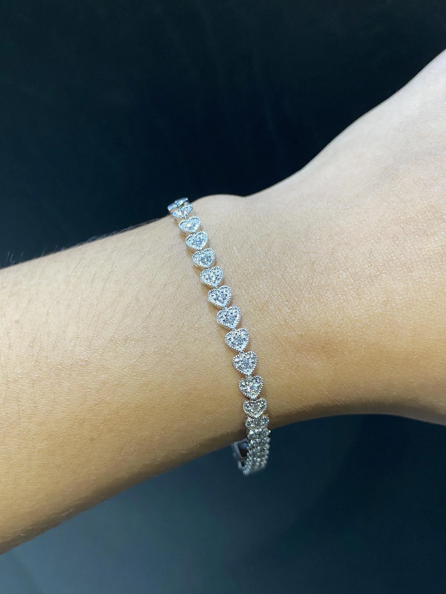 Heart Full Eternity Tennis Diamond Bracelet 14kt