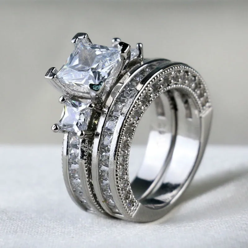 His & Hers Crystal Rhinestones and Cubic Zirconia Wedding, Engagement Ring Set