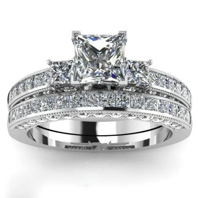 His & Hers Crystal Rhinestones and Cubic Zirconia Wedding, Engagement Ring Set