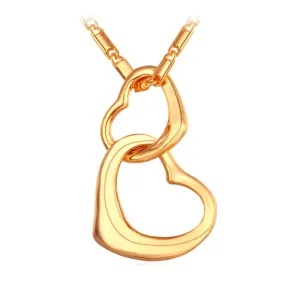 Interlocked Heart Necklace - Gold Tone