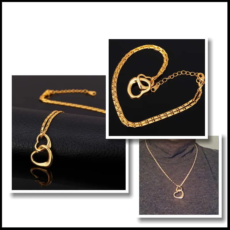 Interlocked Heart Necklace - Gold Tone