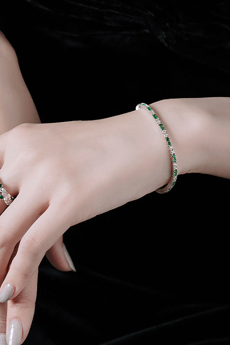 Lab Grown Diamond & Green Spinel Tennis Bracelet