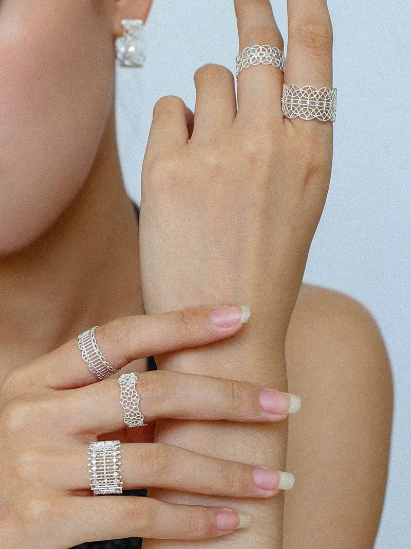 Lace Pattern Diamond Open Ring