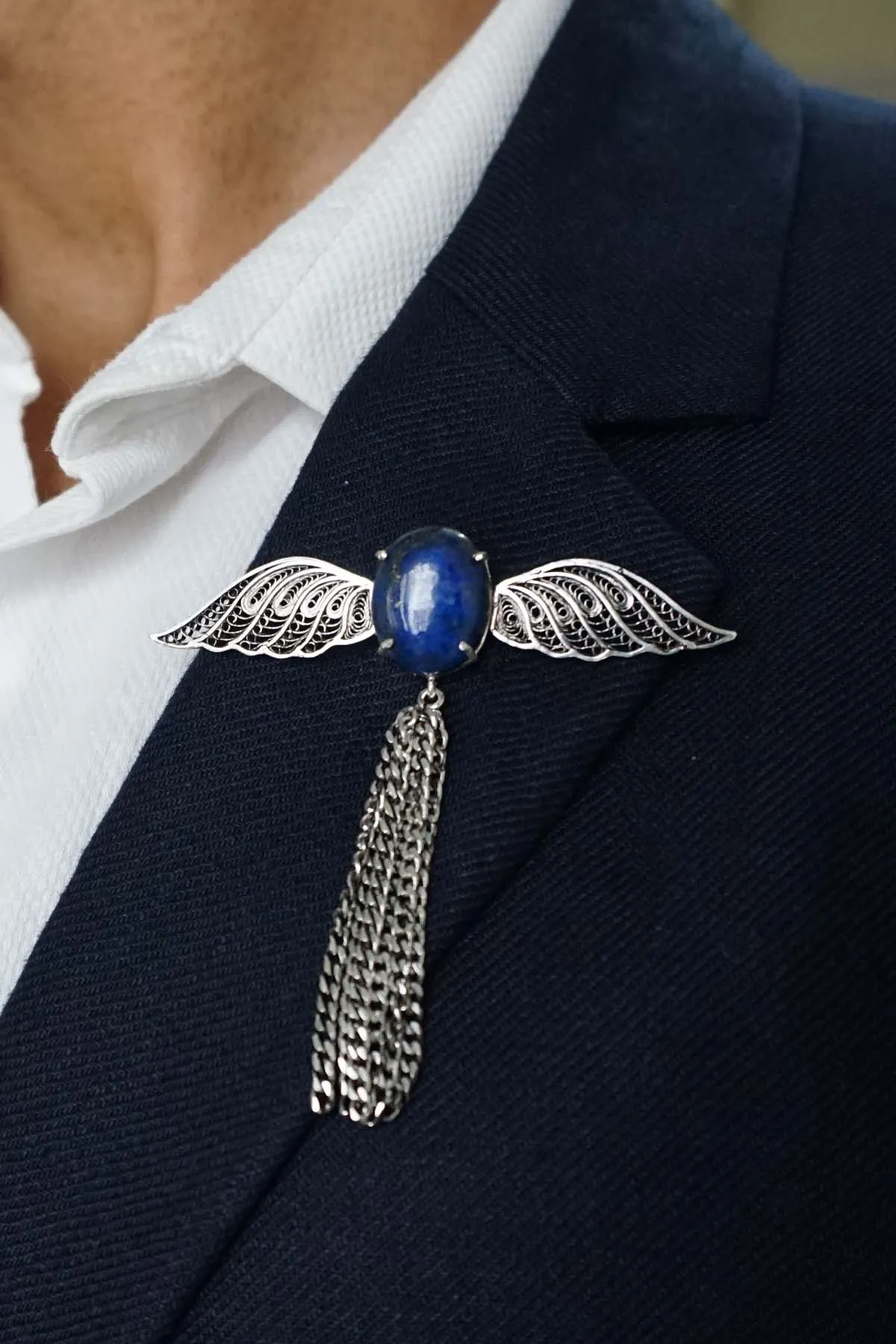 Lapiz Lazuli Wing Brooch
