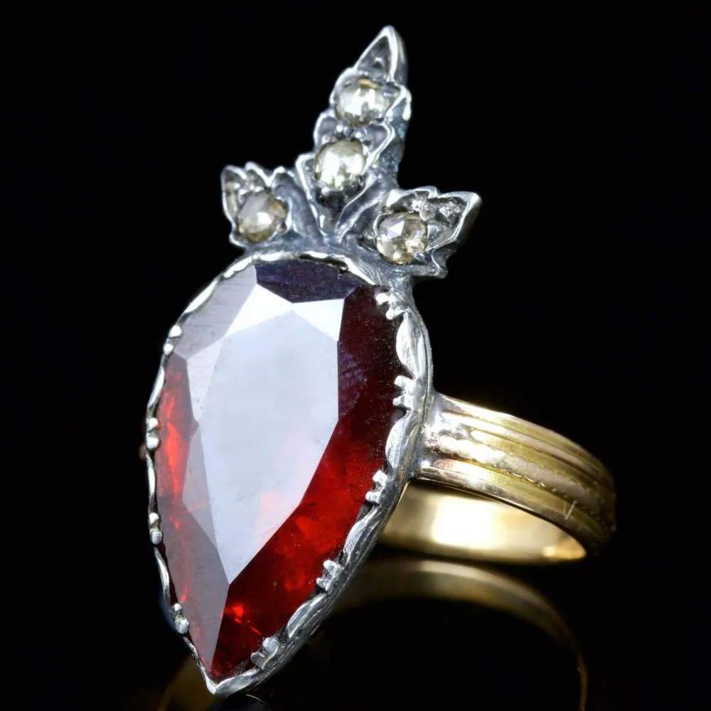 Large Flat Cut Garnet Diamond Ring 18Ct Silver