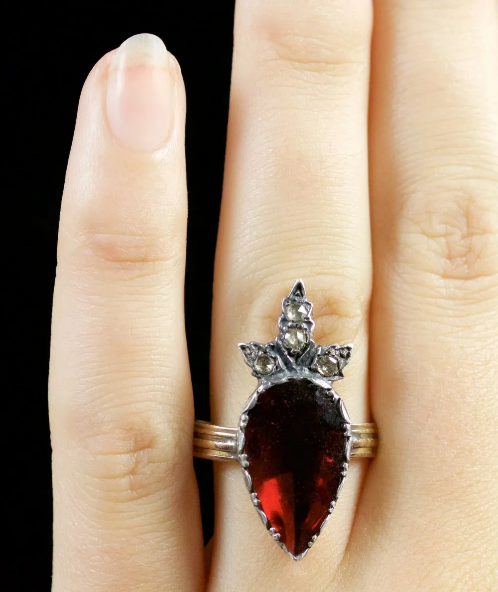 Large Flat Cut Garnet Diamond Ring 18Ct Silver