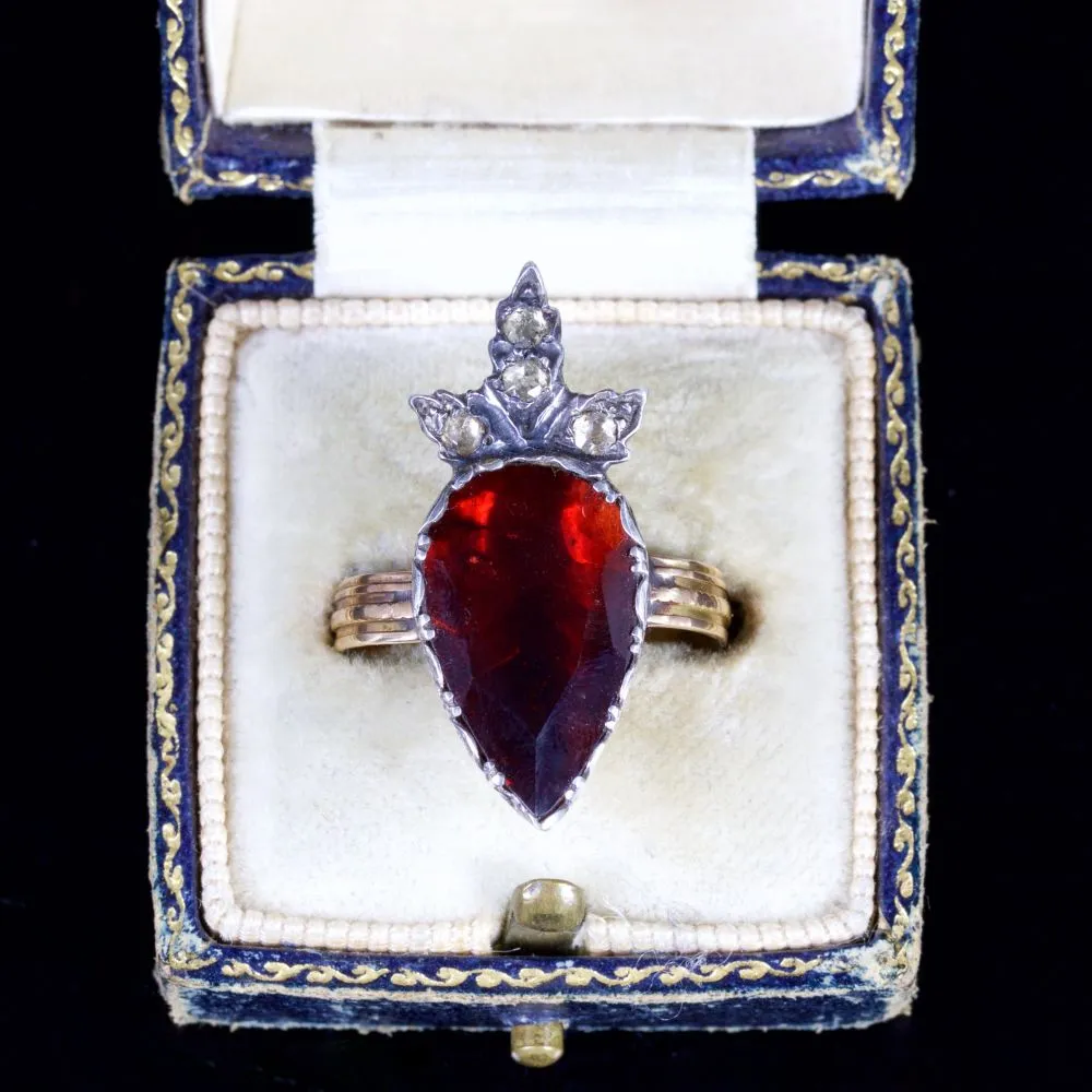 Large Flat Cut Garnet Diamond Ring 18Ct Silver