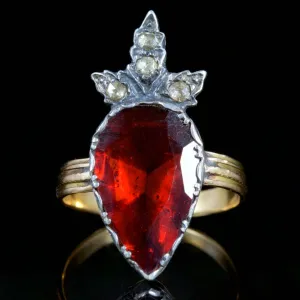 Large Flat Cut Garnet Diamond Ring 18Ct Silver