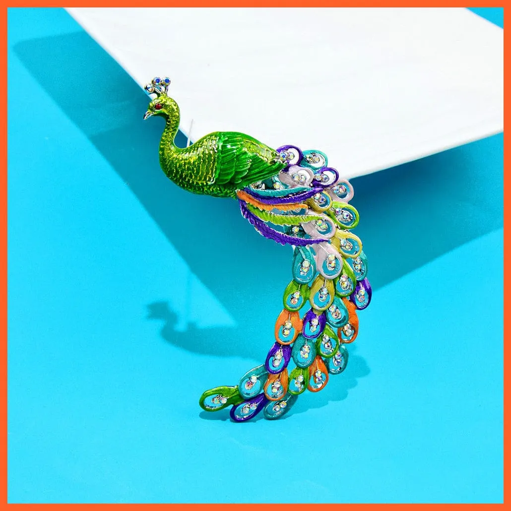 Large Peacock Brooches For Women | Jacket Coat Rhinestone Bird Enamel Pins