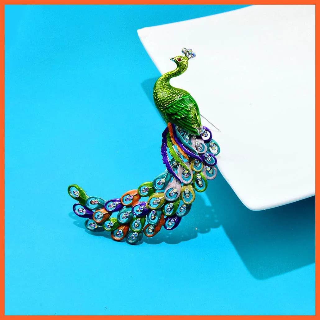 Large Peacock Brooches For Women | Jacket Coat Rhinestone Bird Enamel Pins