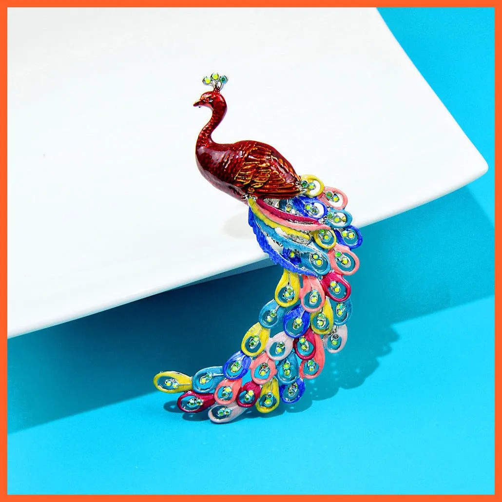 Large Peacock Brooches For Women | Jacket Coat Rhinestone Bird Enamel Pins