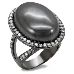 LO1679 - Brass Ring TIN Cobalt Black Women Semi-Precious Jet