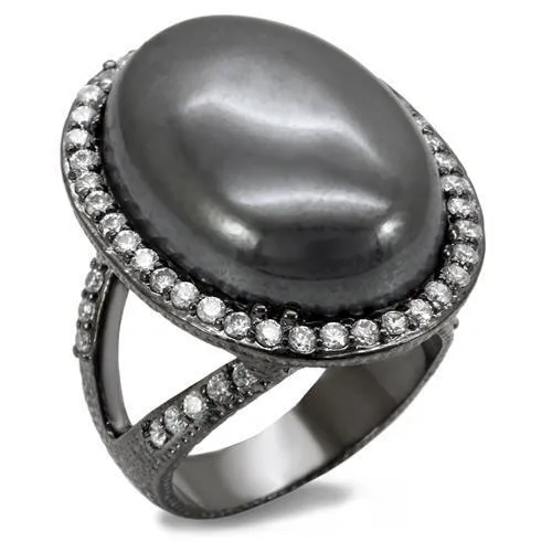 LO1679 - Brass Ring TIN Cobalt Black Women Semi-Precious Jet