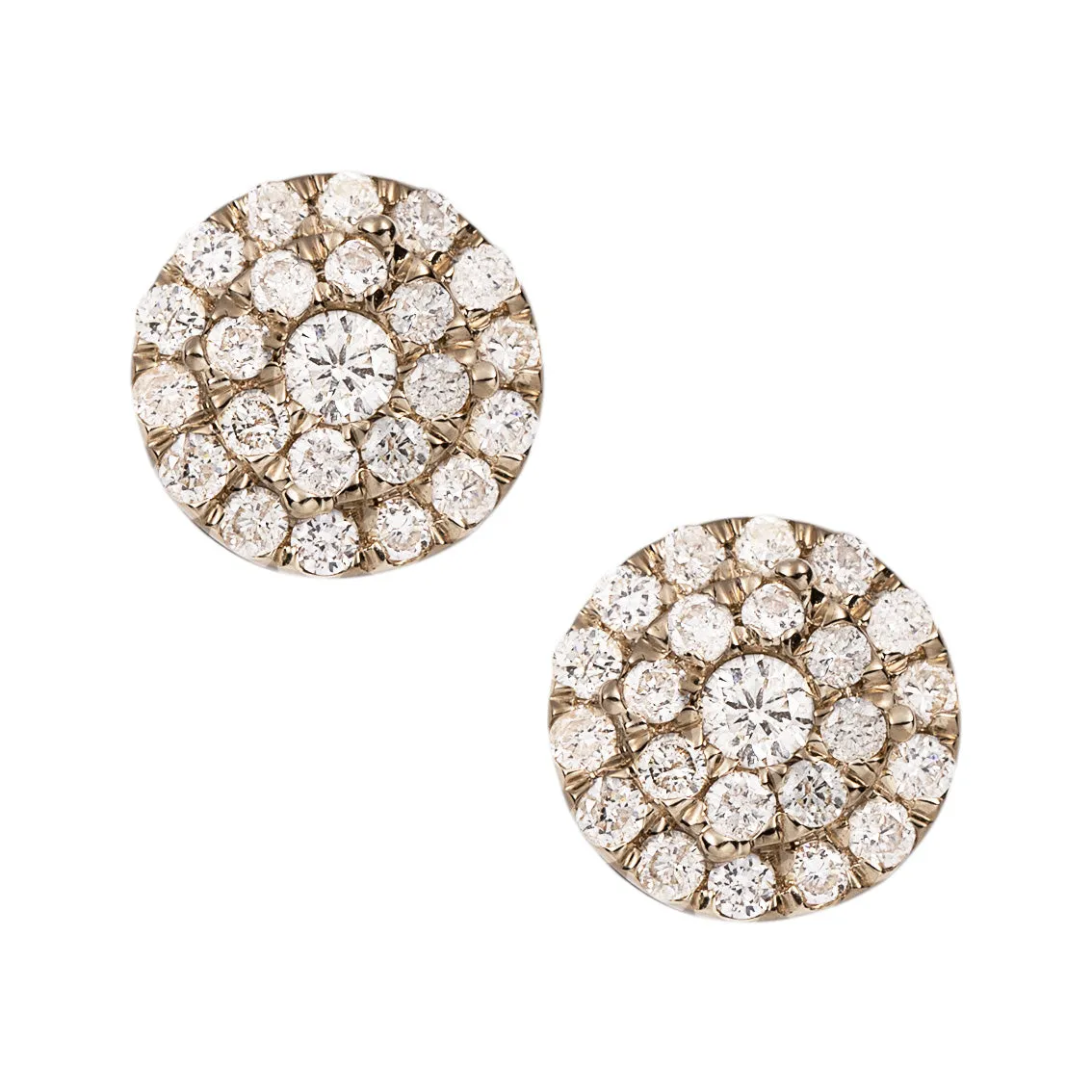 Men's Round Halo Cluster Diamond Stud Earrings 0.8ct 14K Yellow Gold