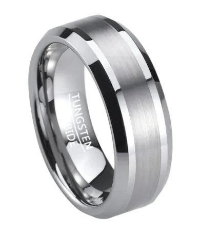 Men's Wedding Band in Tungsten with Polished Beveled Edges | 8mm