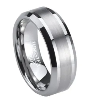 Men's Wedding Band in Tungsten with Polished Beveled Edges | 8mm