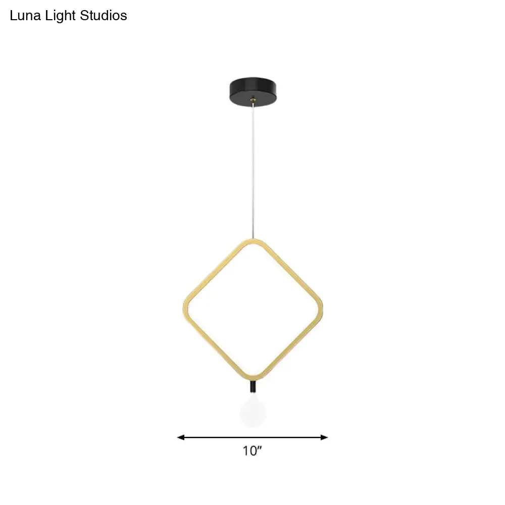 Minimal LED Hanging Lamp in Brass with Milk Glass Shade for Bedside, Warm/White Light - Round/Rhombus