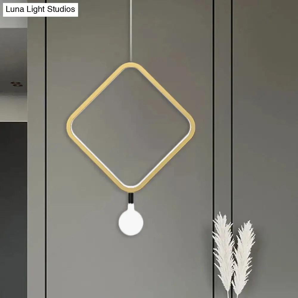 Minimal LED Hanging Lamp in Brass with Milk Glass Shade for Bedside, Warm/White Light - Round/Rhombus