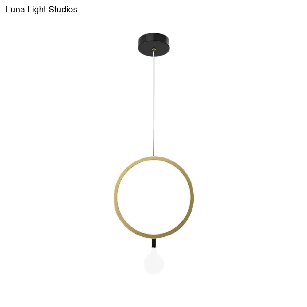Minimal LED Hanging Lamp in Brass with Milk Glass Shade for Bedside, Warm/White Light - Round/Rhombus