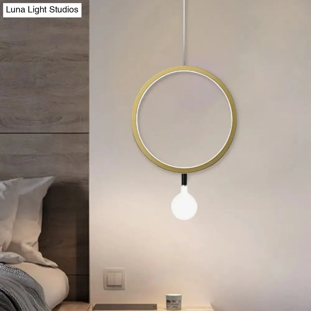 Minimal LED Hanging Lamp in Brass with Milk Glass Shade for Bedside, Warm/White Light - Round/Rhombus