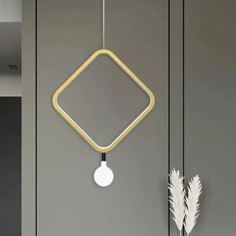 Minimal LED Hanging Lamp in Brass with Milk Glass Shade for Bedside, Warm/White Light - Round/Rhombus