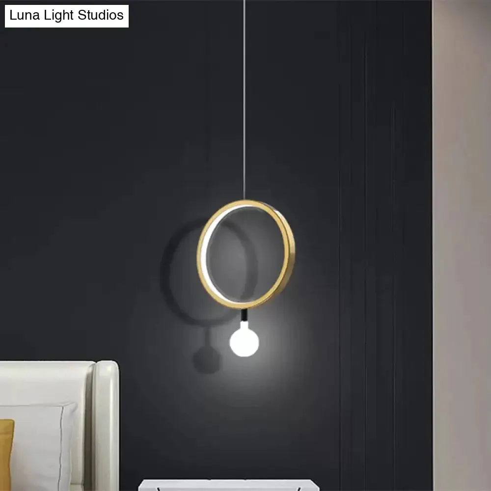 Minimal LED Hanging Lamp in Brass with Milk Glass Shade for Bedside, Warm/White Light - Round/Rhombus