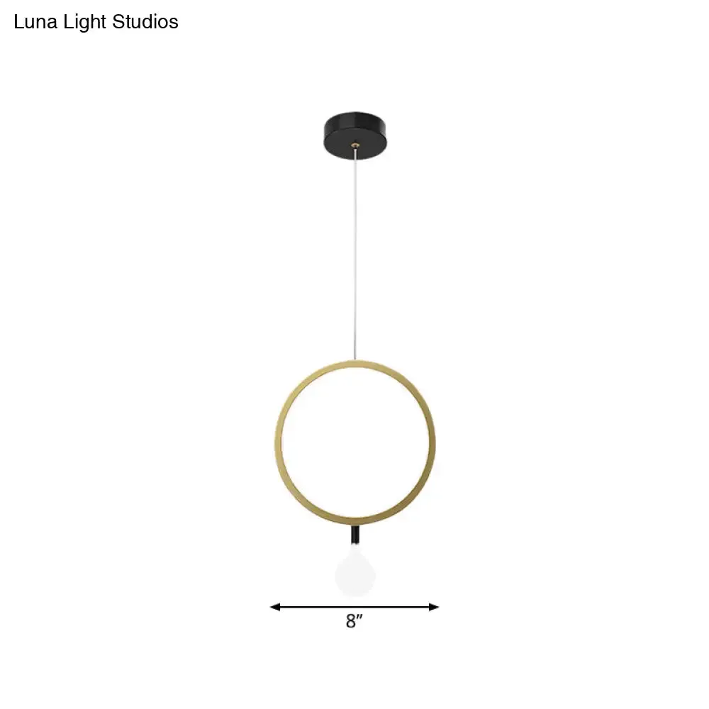 Minimal LED Hanging Lamp in Brass with Milk Glass Shade for Bedside, Warm/White Light - Round/Rhombus