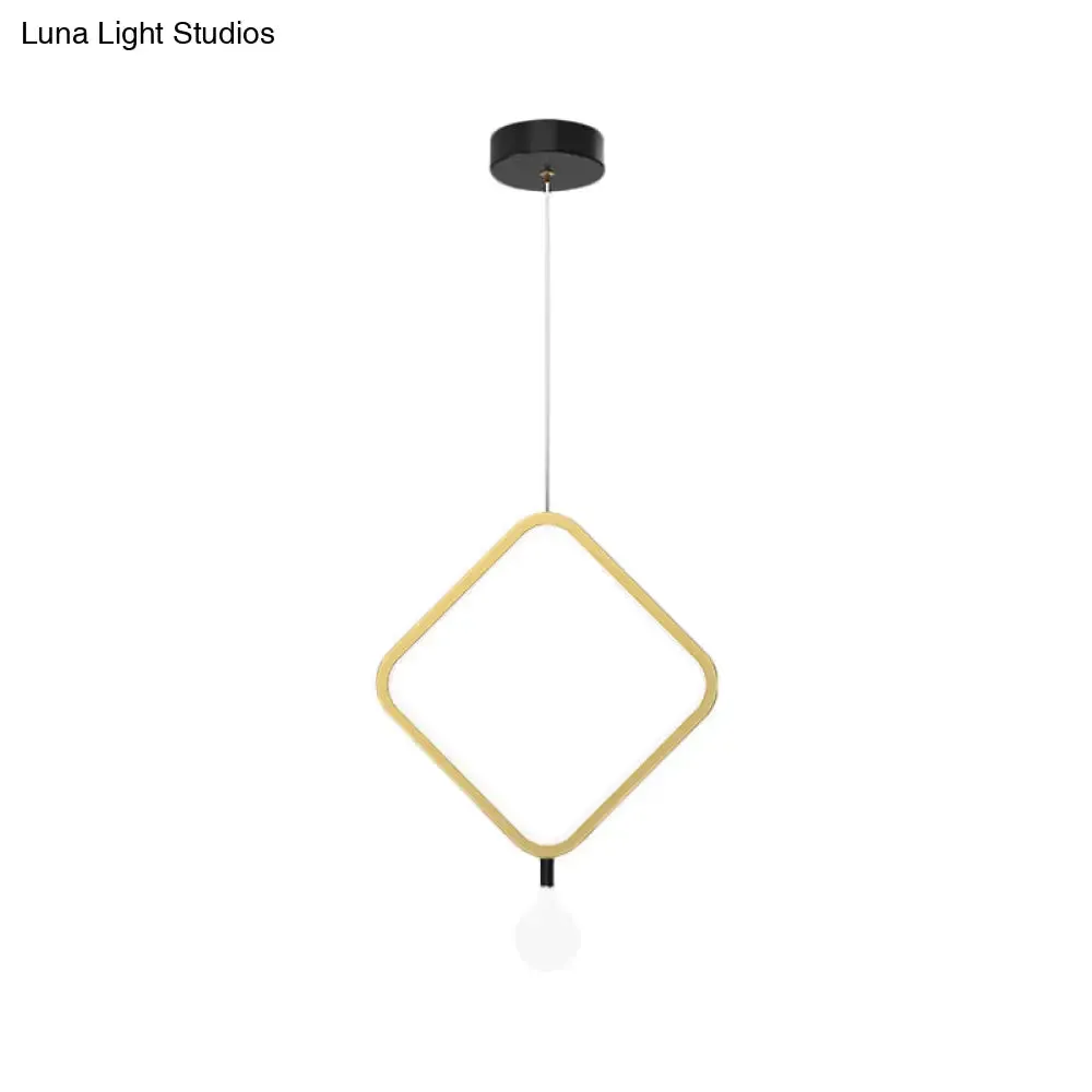 Minimal LED Hanging Lamp in Brass with Milk Glass Shade for Bedside, Warm/White Light - Round/Rhombus