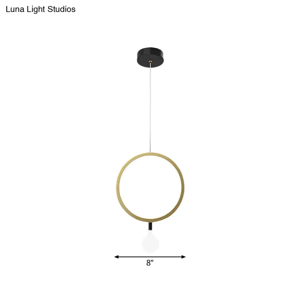 Minimal LED Hanging Lamp in Brass with Milk Glass Shade for Bedside, Warm/White Light - Round/Rhombus