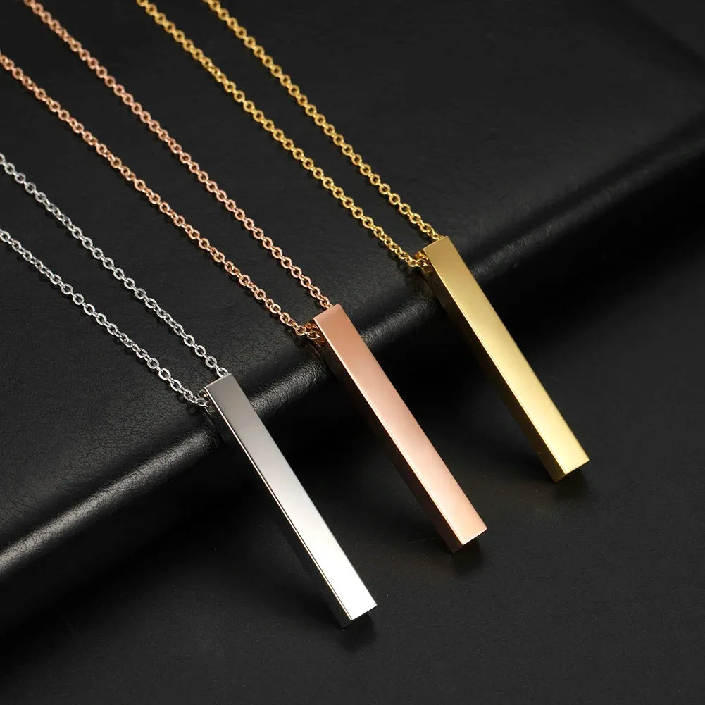 Mirror Polished Stainless Steel Square Vertical Bar Pendant Necklace for Women