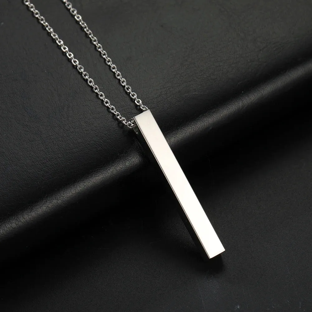 Mirror Polished Stainless Steel Square Vertical Bar Pendant Necklace for Women