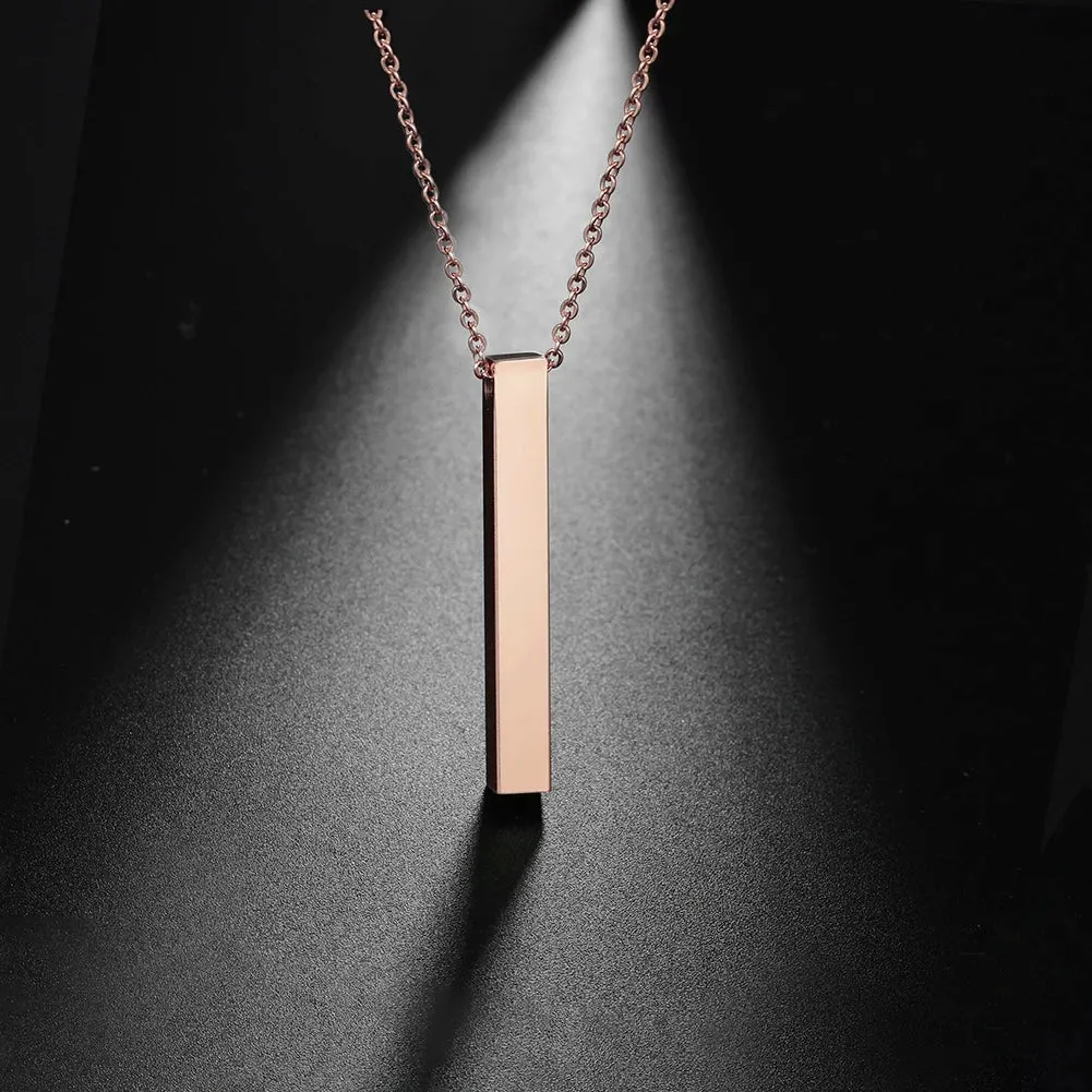Mirror Polished Stainless Steel Square Vertical Bar Pendant Necklace for Women