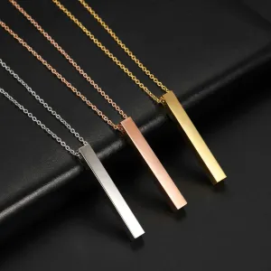 Mirror Polished Stainless Steel Square Vertical Bar Pendant Necklace for Women