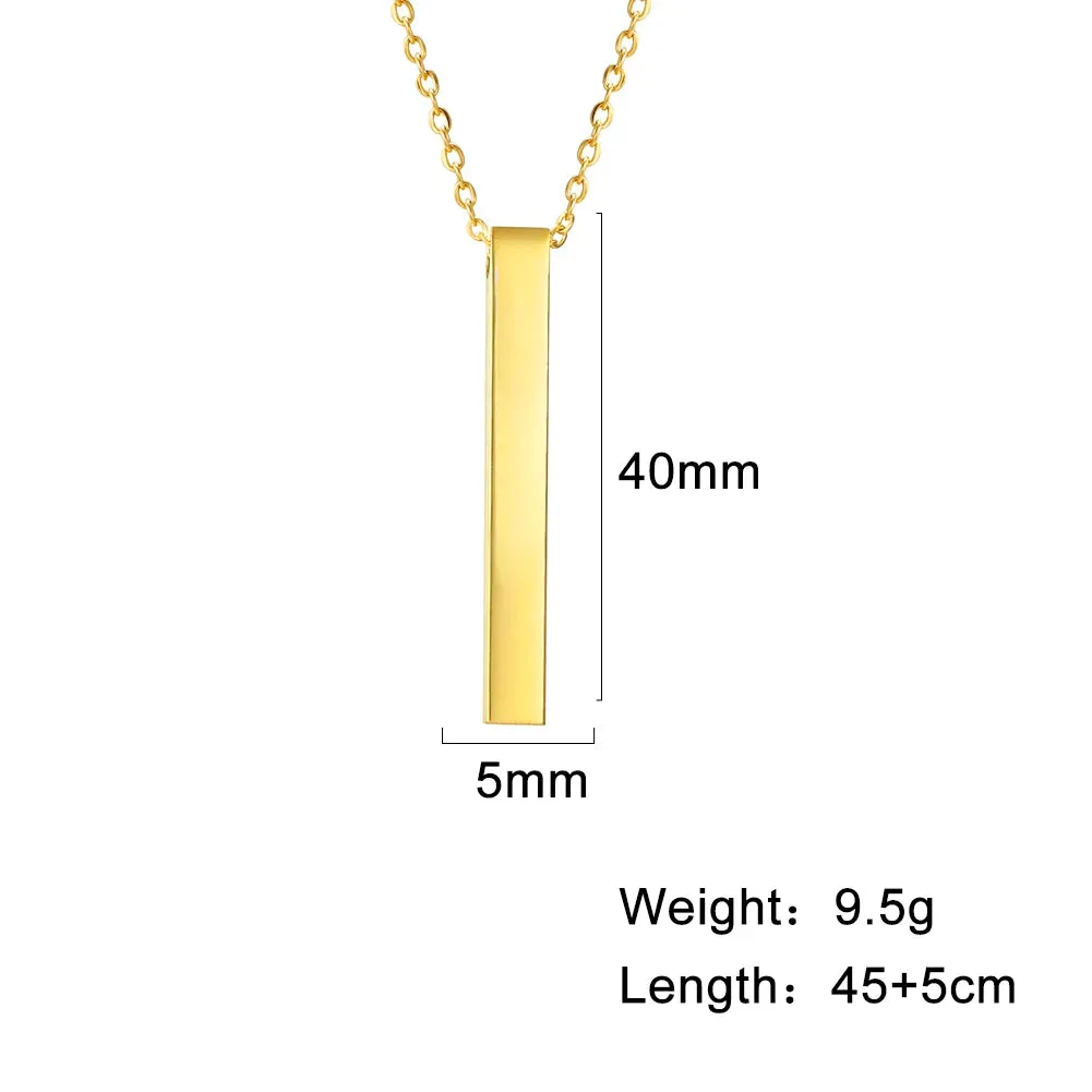 Mirror Polished Stainless Steel Square Vertical Bar Pendant Necklace for Women