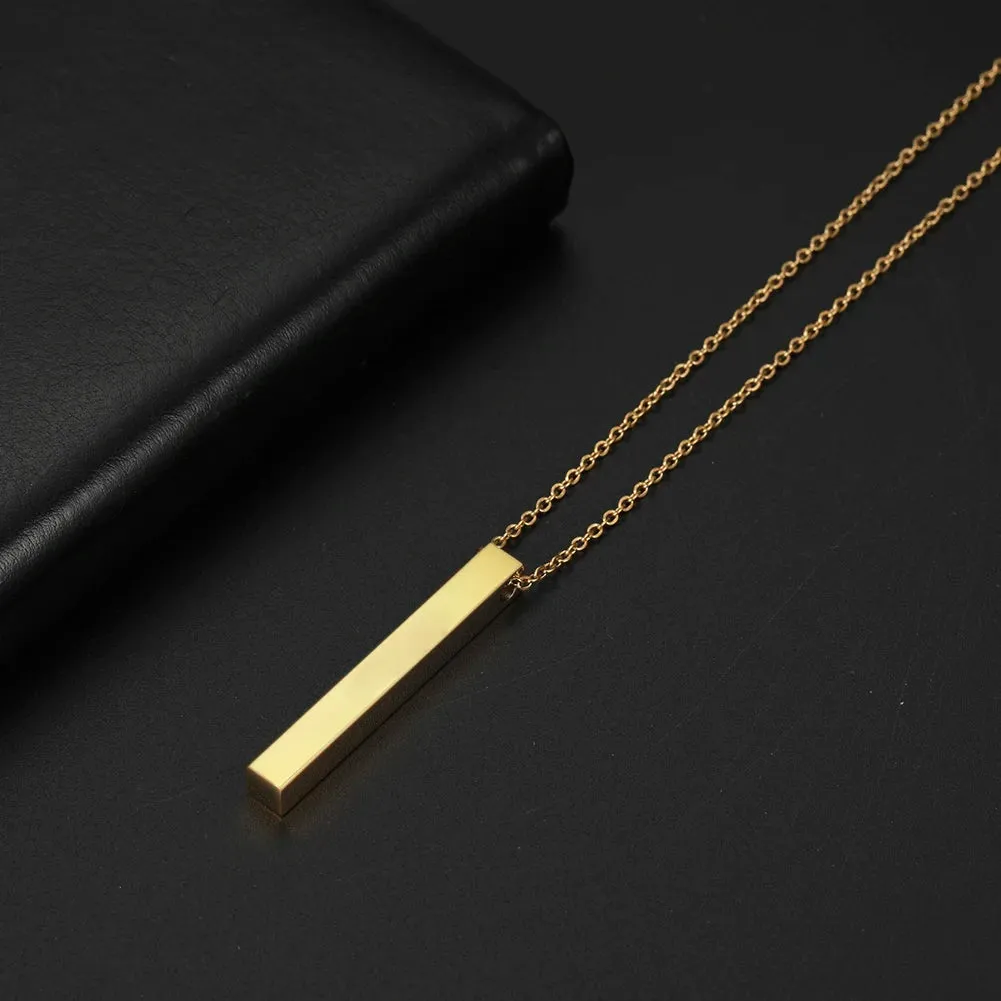 Mirror Polished Stainless Steel Square Vertical Bar Pendant Necklace for Women