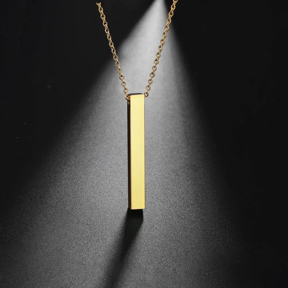 Mirror Polished Stainless Steel Square Vertical Bar Pendant Necklace for Women
