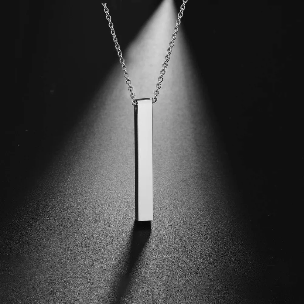 Mirror Polished Stainless Steel Square Vertical Bar Pendant Necklace for Women