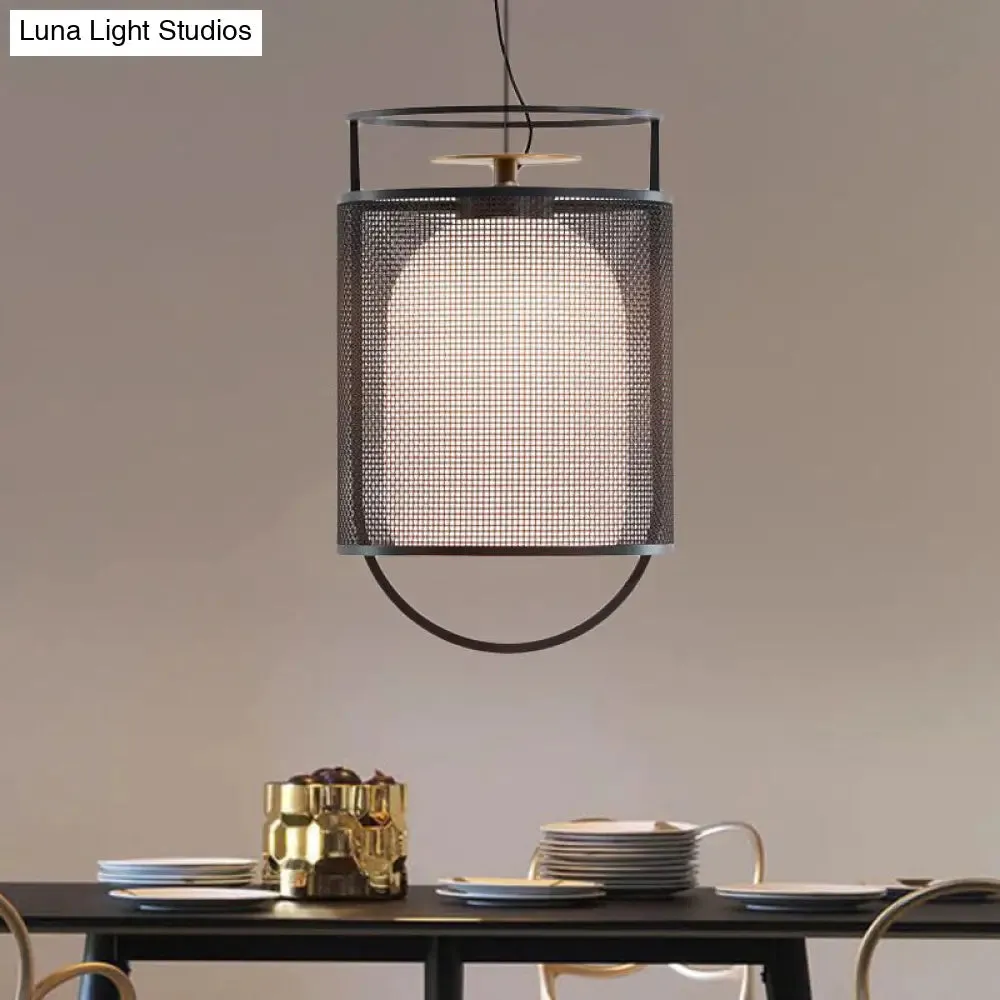 Modern Black Glass Shade Ceiling Light with Mesh Screen - Half Capsule Drop Pendant
