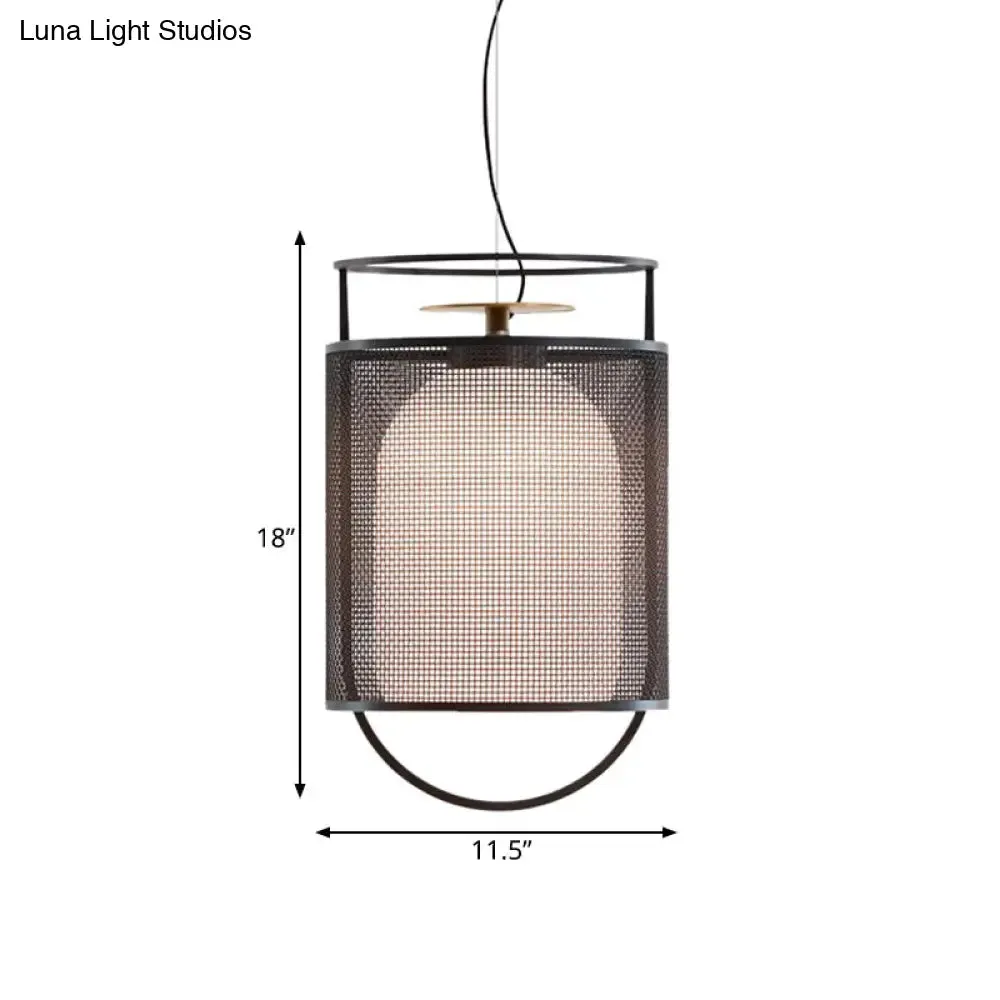 Modern Black Glass Shade Ceiling Light with Mesh Screen - Half Capsule Drop Pendant